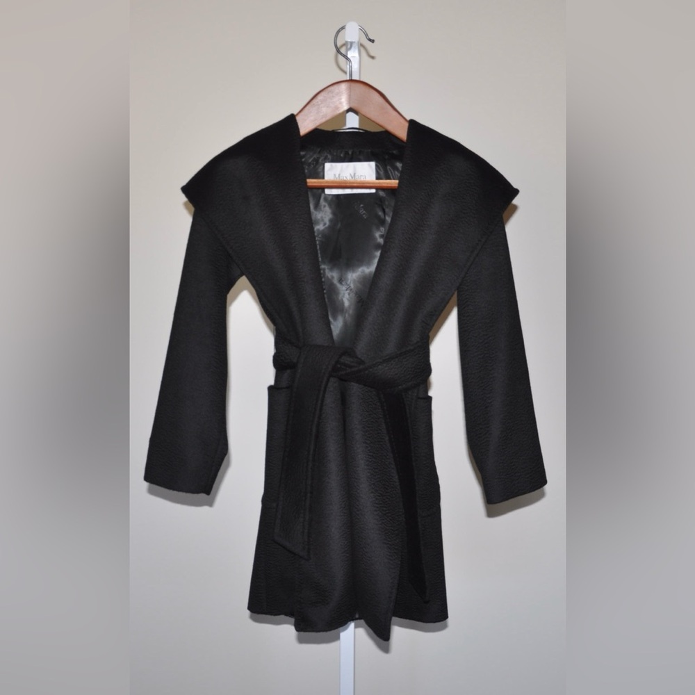 Max Mara Rialto 100% Camel Hair Black Short Hooded Coat Size 0 MSRP $3450 - Picture 5 of 12